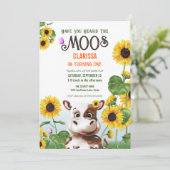 Kuh Sonnenblume Mädchen Erstgeburt Einladung (Stehend Vorderseite)