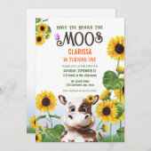 Kuh Sonnenblume Mädchen Erstgeburt Einladung (Vorne/Hinten)