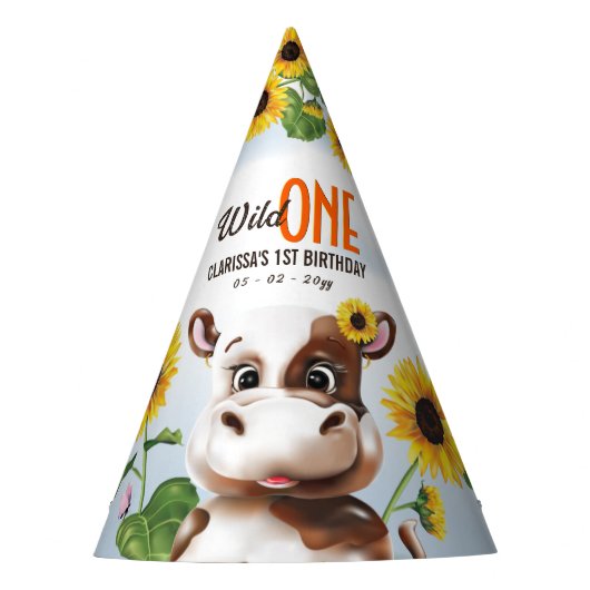 Kuh Sonnenblume Mädchen Erstgeburt Partyhütchen (Vorderseite)