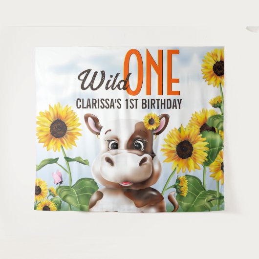 Kuh Sonnenblume Mädchen Erstgeburt Wandteppich (Vorderseite (Horizontal))