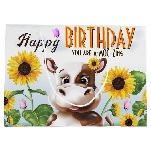 Kuh Sonnenblume Mädchen Geburtstag Große Geschenktüte (Rückseite)