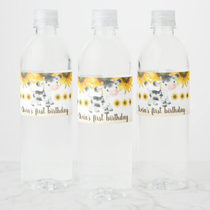Kuh & Sonnenblumen Mädchen Geburtstagsflasche Etik Wasserflaschenetikett