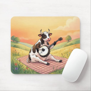 Kuh spielt Banjo auf einer Decke Mousepad