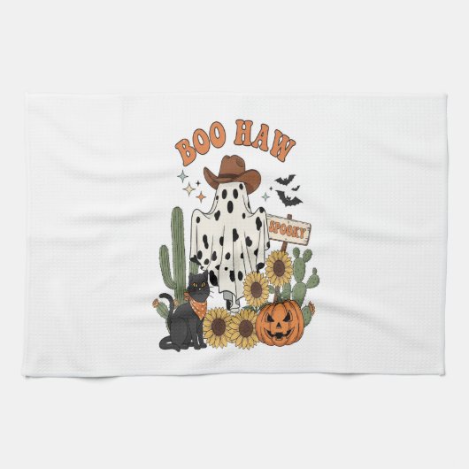 Kuh Spot Ghost Western Funny Halloween Geschirrtuch (Horizontal)