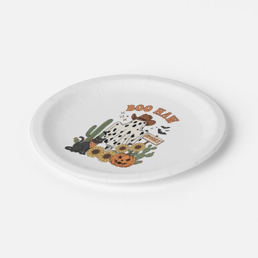 Kuh Spot Ghost Western Funny Halloween Pappteller (Schrägansicht)