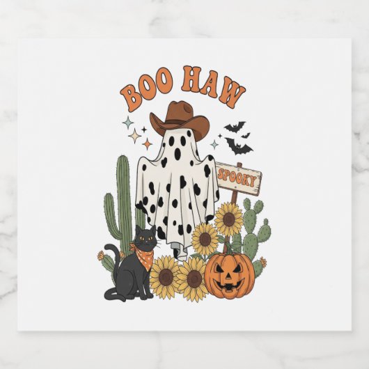 Kuh Spot Ghost Western Funny Halloween Schaumweinetikett (Einzelnes Label)