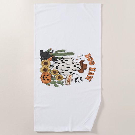 Kuh Spot Ghost Western Funny Halloween Strandtuch (Vorderseite)