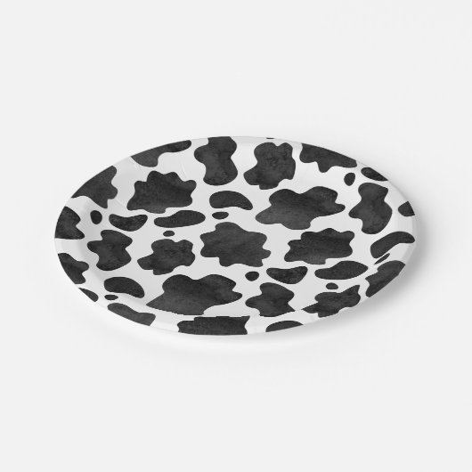 Kuh-Spots Muster Schwarz-Weiß-Tierdruck Pappteller (Schrägansicht)