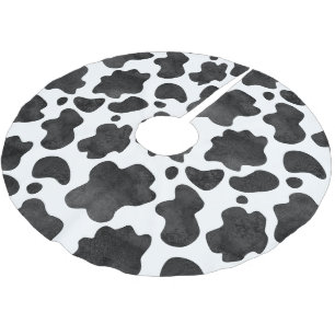 Kuh-Spots Muster Schwarz-Weiß-Tierdruck Polyester Weihnachtsbaumdecke