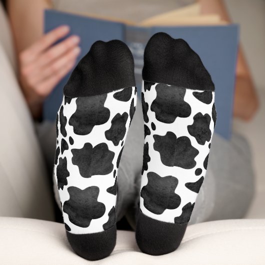 Kuh-Spots Muster Schwarz-Weiß-Tierdruck Socken (Unterseite)