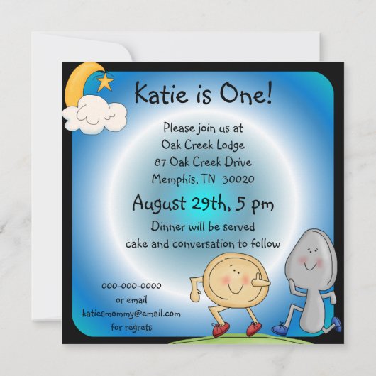 Kuh sprang über den Mond Custom Birthday Invites Einladung (Rückseite)