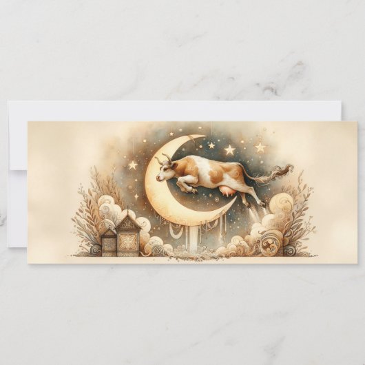 Kuh sprang über die flache Grußkarte des Mondes Karte (Vorderseite)