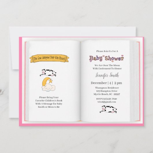 Kuh sprang über die Mond Girls Babydusche Einladung (Vorderseite)