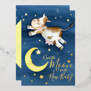 Kuh springt über den Mond Baby Shower Folieneinladung