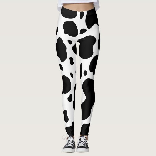 Kuh-Stellen-Muster-Schwarzweiss-Tierdruck Leggings (Vorderseite)