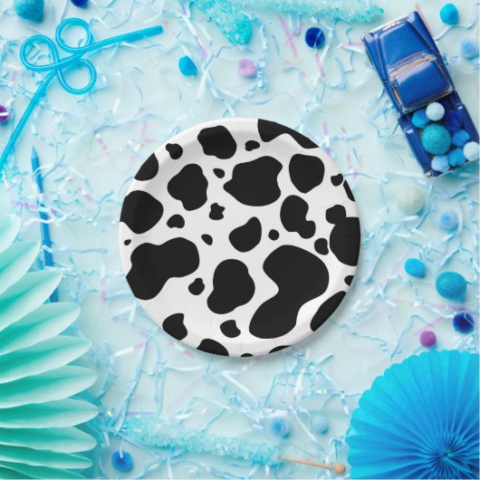 Kuh-Stellen-Muster-Schwarzweiss-Tierdruck Pappteller (Party)