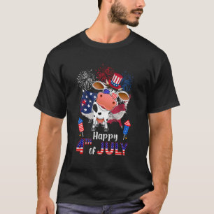 Kuh Stolz Amerikanische Flagge Feuerwerk Frohe 4. T-Shirt