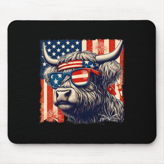 Kuh Sungles American Flag 4. Juli Bauer Mousepad (Vorne)