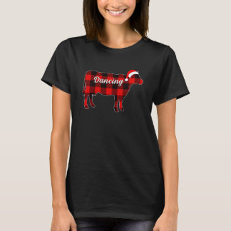 Kuh tanzender Pyjama Rot kariert Kuh Weihnachten L T-Shirt