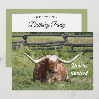 Kuh Texas Longhorn Foto Geburtstag Einladung