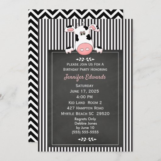 Kuh Thema Halbpension Kindergeburtstag Einladung (Vorne/Hinten)