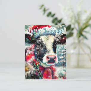 Kuh träumt von wärmeren Zeiten Floral Personalisie Postkarte