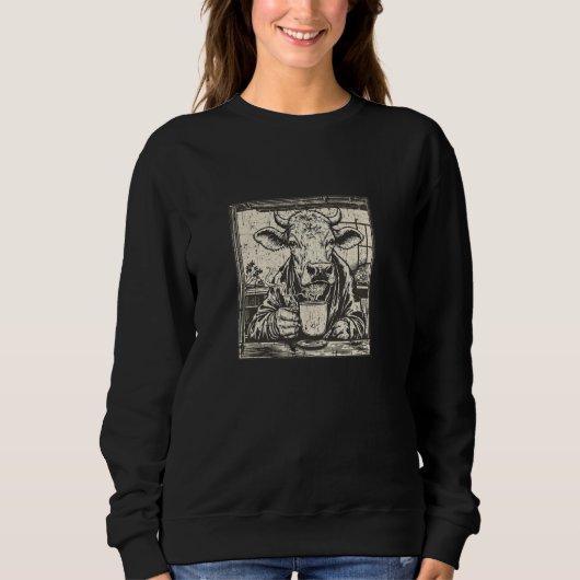 Kuh trinkt Kaffee oder Tee, Cooler, lustiger Steer Sweatshirt (Vorderseite)