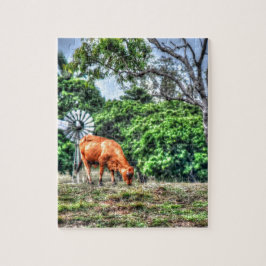 KUH U. WINDMÜHLE LÄNDLICHES QUEENSLAND AUSTRALIEN PUZZLE