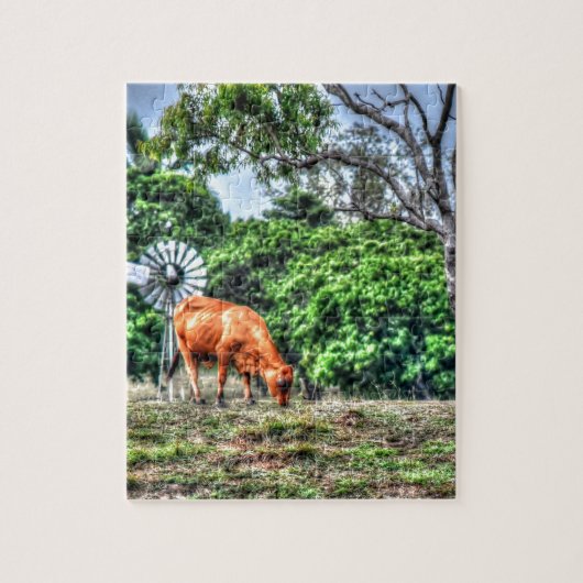 KUH U. WINDMÜHLE LÄNDLICHES QUEENSLAND AUSTRALIEN PUZZLE (Vertikal)