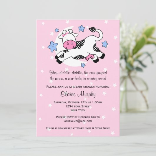 Kuh über Mond-Babyparty Einladung (Stehend Vorderseite)