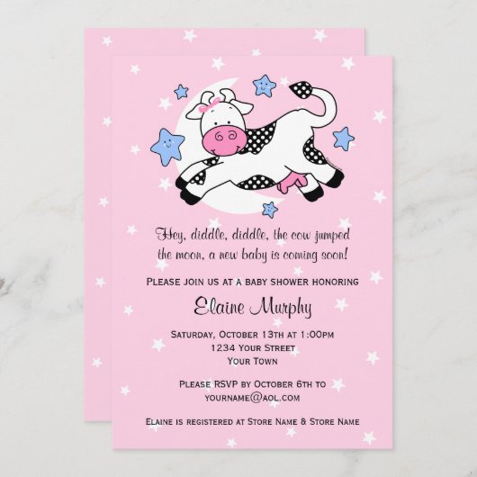Kuh über Mond-Babyparty Einladung (Vorne/Hinten)