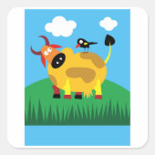 Kuh- und Blackbird-Aufkleber Quadratischer Aufkleber (Vorderseite)