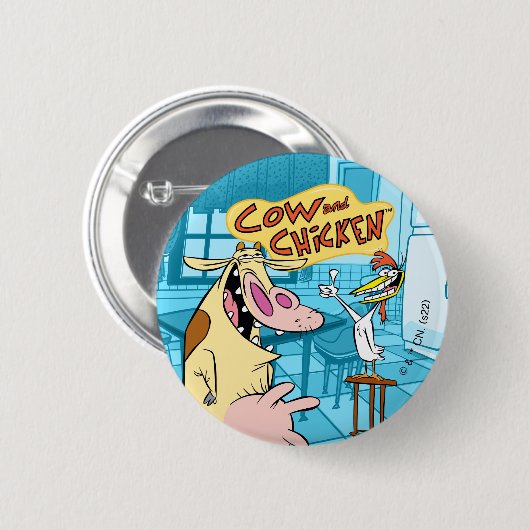 Kuh und Hühnchen lächelnd Grafik Button (Vorne & Hinten)