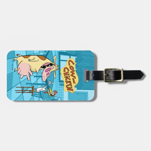 Kuh und Hühnchen lächelnd Grafik Gepäckanhänger (Vorderseite horizontal)