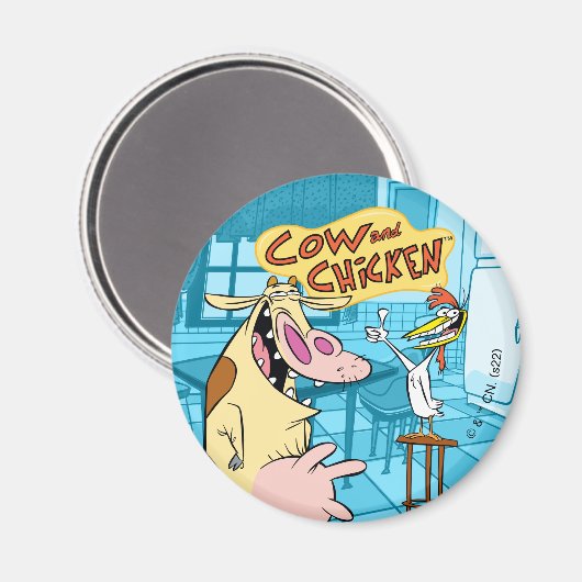 Kuh und Hühnchen lächelnd Grafik Magnet (Vorderseite/Rückseite)