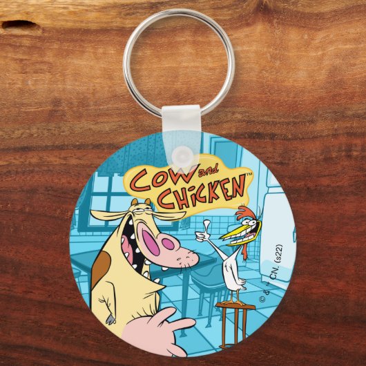 Kuh und Hühnchen lächelnd Grafik Schlüsselanhänger (Vorderseite)