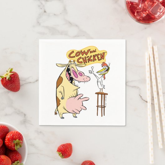 Kuh und Hühnchen lächelnd Grafik Serviette (Beispiel)