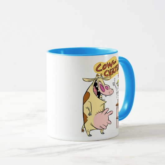 Kuh und Hühnchen lächelnd Grafik Tasse (VorderseiteRechts)