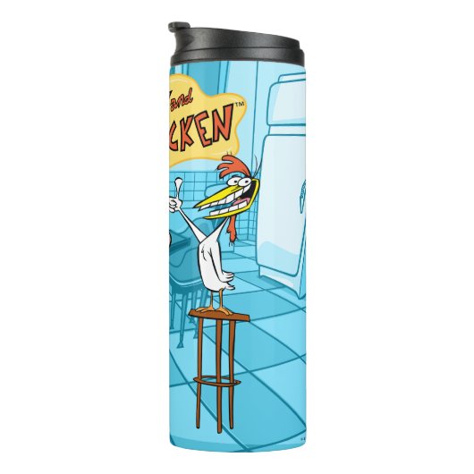 Kuh und Hühnchen lächelnd Grafik Thermosbecher (Nach rechts gedreht)