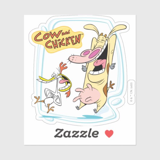 Kuh und Hühnchen lachen Grafik Aufkleber (Blatt)