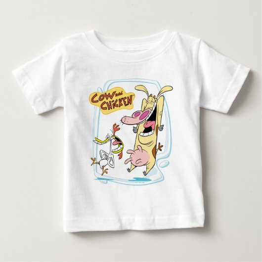 Kuh und Hühnchen lachen Grafik Baby T-shirt (Vorderseite)
