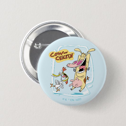 Kuh und Hühnchen lachen Grafik Button (Vorne & Hinten)