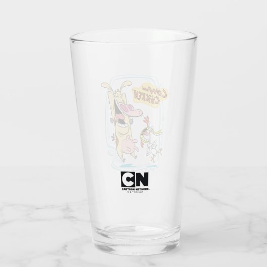 Kuh und Hühnchen lachen Grafik Glas (Rückseite)