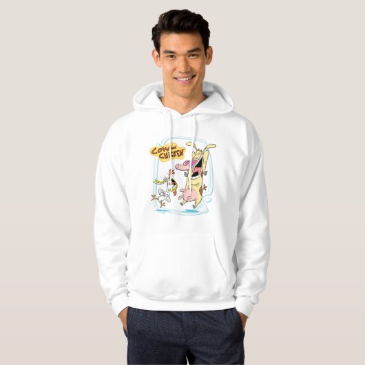 Kuh und Hühnchen lachen Grafik Hoodie (Vorne ganz)