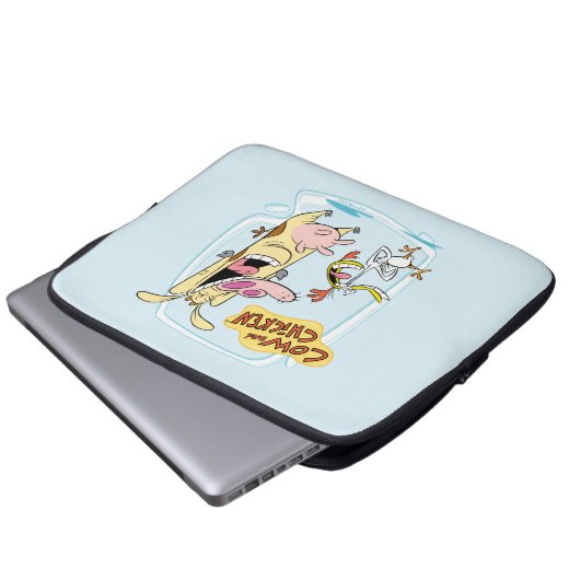 Kuh und Hühnchen lachen Grafik Laptopschutzhülle (Vorne Knopf)