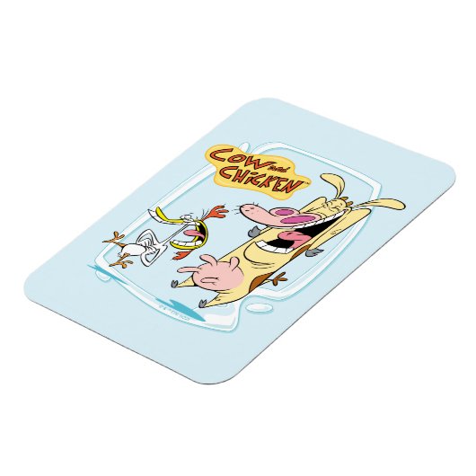 Kuh und Hühnchen lachen Grafik Magnet (Linke Seite)