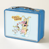 Kuh und Hühnchen lachen Grafik Metall Brotdose (Rückseite)