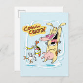 Kuh und Hühnchen lachen Grafik Postkarte (Vorne/Hinten)
