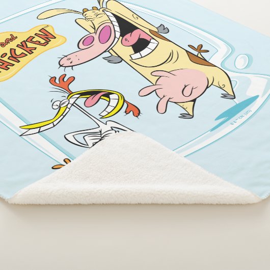 Kuh und Hühnchen lachen Grafik Sherpadecke (3/4)