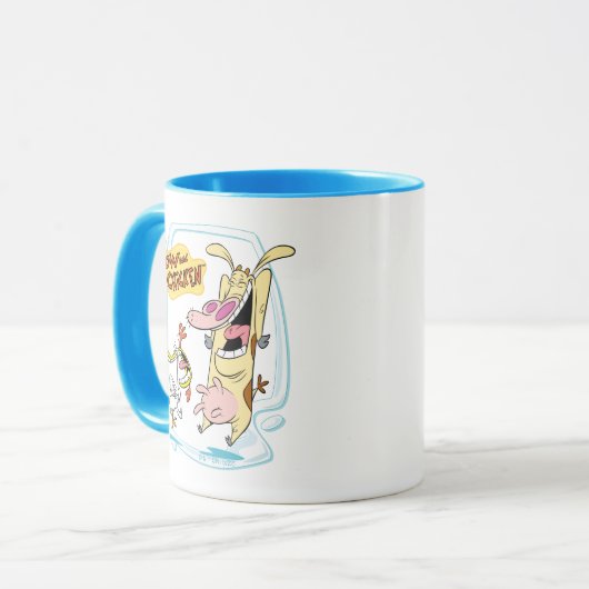 Kuh und Hühnchen lachen Grafik Tasse (Vorderseite Links)